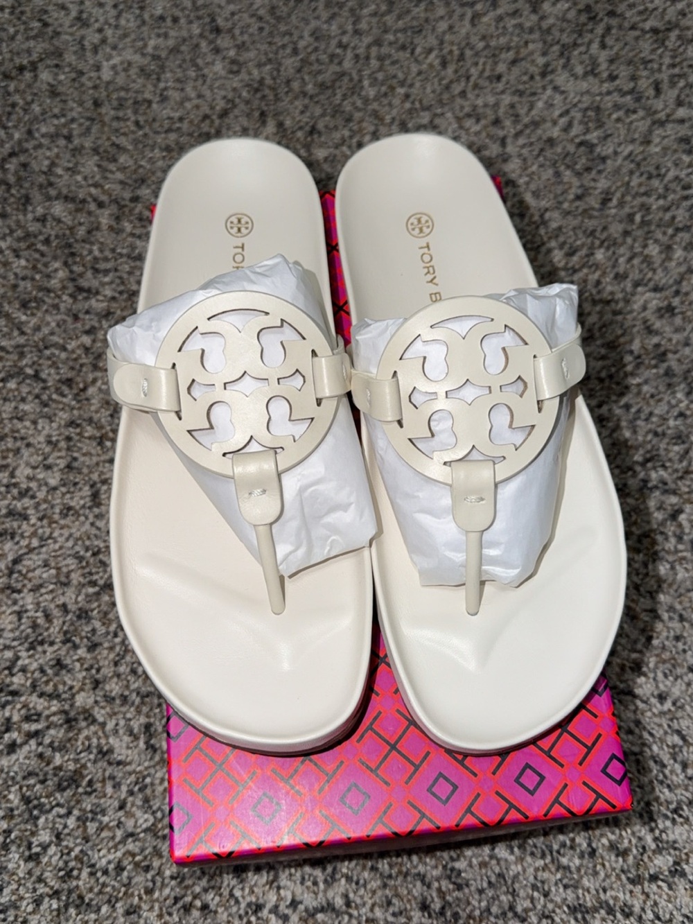 Tory Burch Cream Miller Logo Thong Sandals
